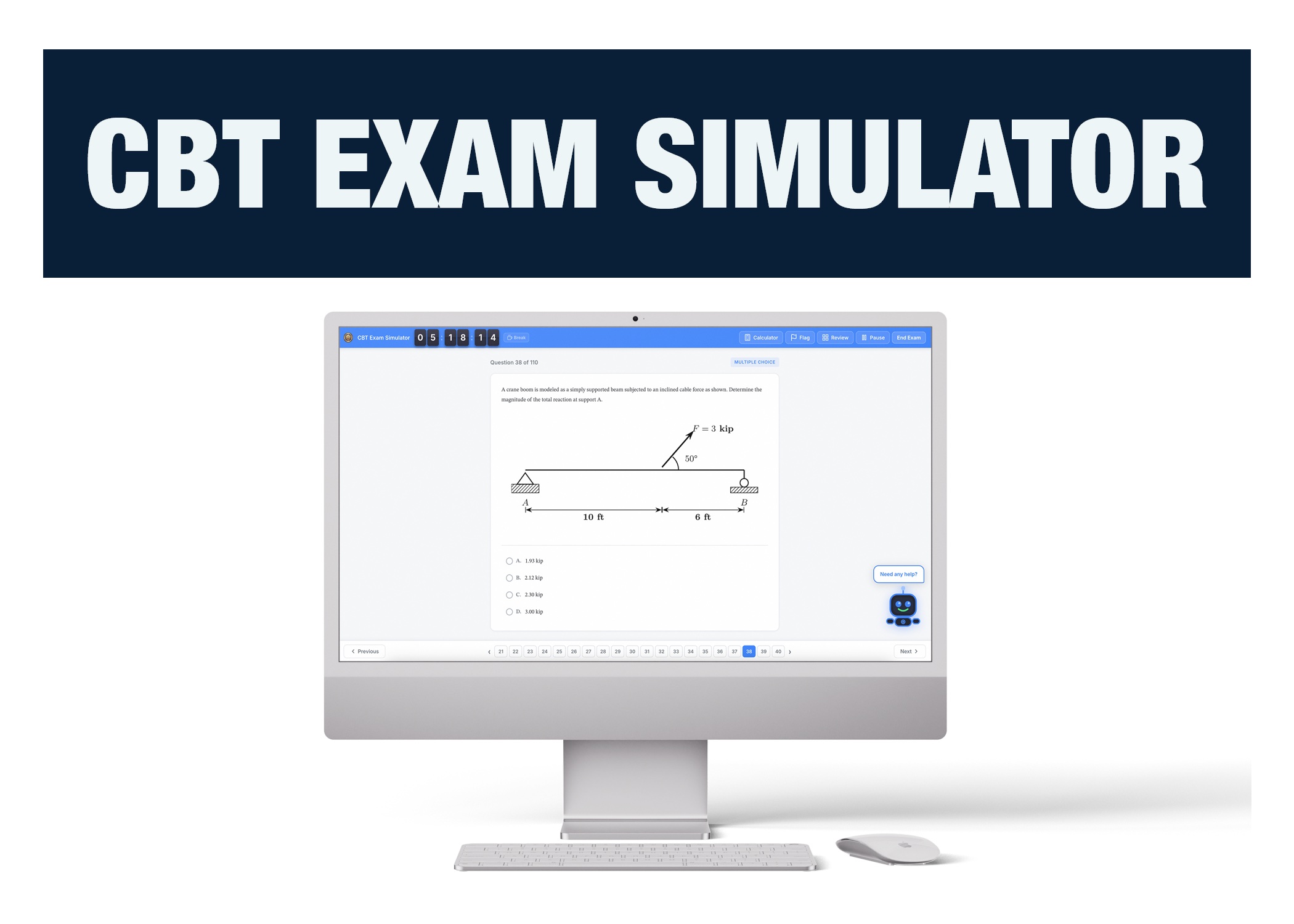 CBT Exam Simulator interface — FE Mechanical edition