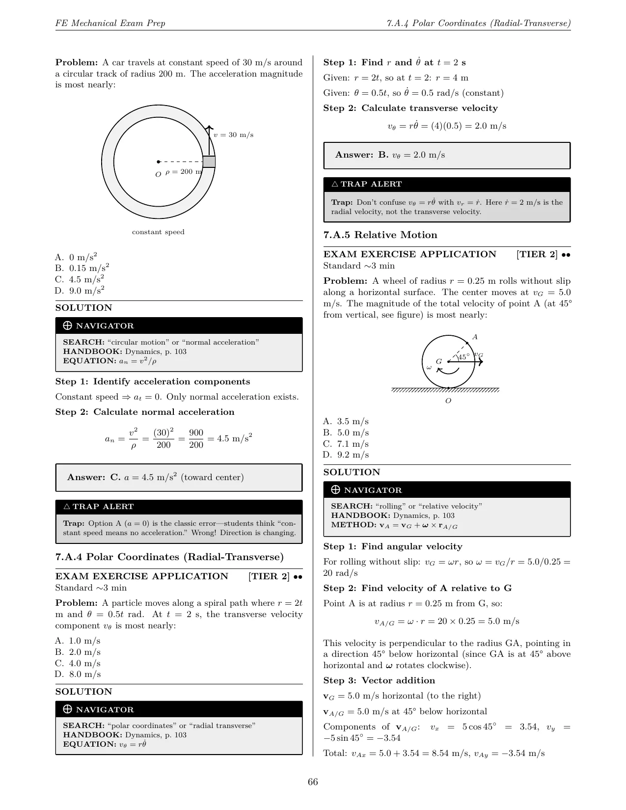 Page 66 of FE Mechanical Exam Prep, showing a worked solution with its margin boxes.